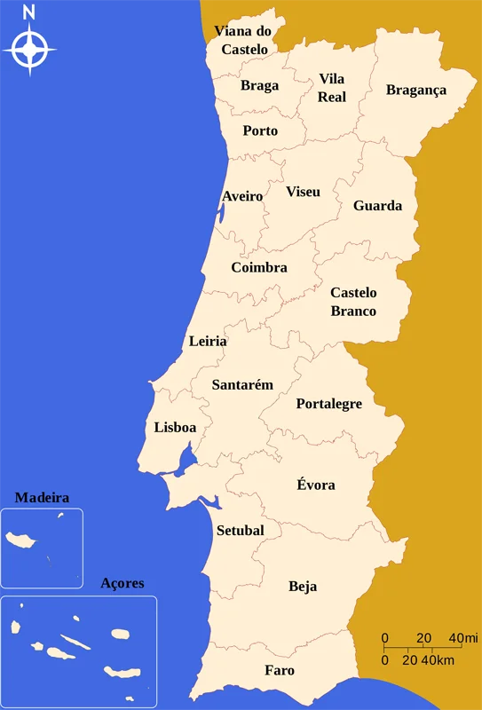 mapa de Portugal distritos