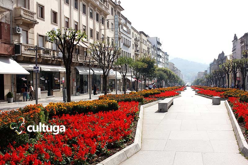 Avenida da Liberdade toda florida em Braga, Portugal